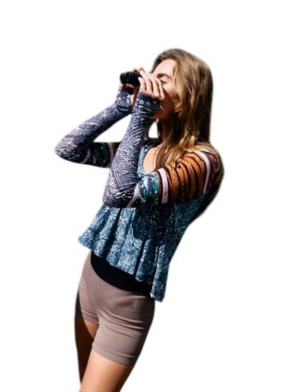 Free People FP Movement Soul Searcher Printed Hoodie Blue Size S Boho Hippie